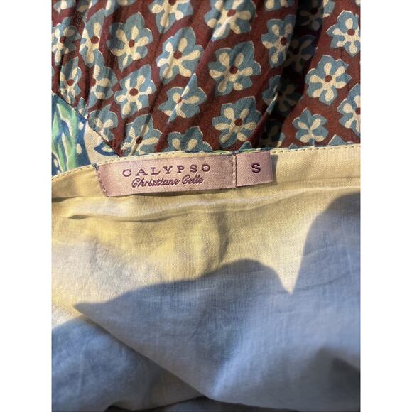 Calypso St Barth Tiered mixed print lined Cotton maxi full Skirt blue brown sz S - Picture 11 of 13